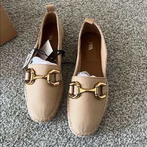 ZARA GOLD BUCKLE CANVAS ESPADRILLES